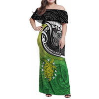 Personalised New Zealand Cook Islands Family Matching Off Shoulder Maxi Dress and Hawaiian Shirt Maori Tiki With Circle Stars Turtle LT05 Mom's Dress Multicolor - Polynesian Pride
