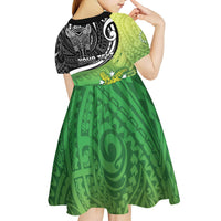 Personalised New Zealand Cook Islands Kid Short Sleeve Dress Maori Tiki With Circle Stars Turtle LT05 - Polynesian Pride
