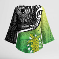 Personalised New Zealand Cook Islands Kimono Sleeve Blouse Maori Tiki With Circle Stars Turtle LT05 - Polynesian Pride