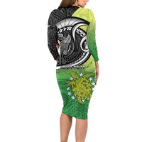 Personalised New Zealand Cook Islands Long Sleeve Bodycon Dress Maori Tiki With Circle Stars Turtle LT05 - Polynesian Pride