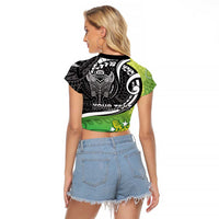 Personalised New Zealand Cook Islands Raglan Cropped T Shirt Maori Tiki With Circle Stars Turtle LT05 - Polynesian Pride