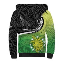 Personalised New Zealand Cook Islands Sherpa Hoodie Maori Tiki With Circle Stars Turtle LT05 - Polynesian Pride