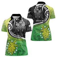 Personalised New Zealand Cook Islands Women Polo Shirt Maori Tiki With Circle Stars Turtle LT05 - Polynesian Pride