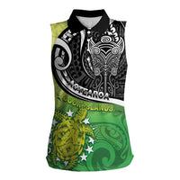 Personalised New Zealand Cook Islands Women Sleeveless Polo Shirt Maori Tiki With Circle Stars Turtle LT05 Female Multicolor - Polynesian Pride