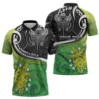 Personalised New Zealand Cook Islands Zipper Polo Shirt Maori Tiki With Circle Stars Turtle LT05 - Polynesian Pride