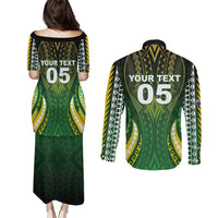 Custom Cook Islands Rugby Couples Matching Puletasi and Long Sleeve Button Shirt Unique Style Green Version - Polynesian Pride