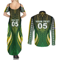 Custom Cook Islands Rugby Couples Matching Summer Maxi Dress and Long Sleeve Button Shirt Unique Style Green Version - Polynesian Pride