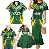 Custom Cook Islands Rugby Family Matching Mermaid Dress and Hawaiian Shirt Unique Style Green Version LT05 - Polynesian Pride