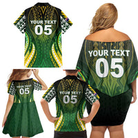 Custom Cook Islands Rugby Family Matching Off Shoulder Short Dress and Hawaiian Shirt Unique Style Green Version LT05 - Polynesian Pride
