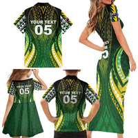 Custom Cook Islands Rugby Family Matching Short Sleeve Bodycon Dress and Hawaiian Shirt Unique Style Green Version LT05 - Polynesian Pride
