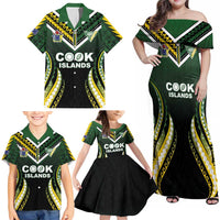 Custom Cook Islands Rugby Family Matching Off Shoulder Maxi Dress and Hawaiian Shirt Unique Style Black Version LT05 - Polynesian Pride