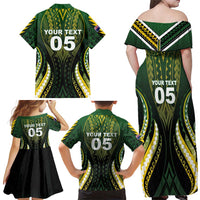 Custom Cook Islands Rugby Family Matching Off Shoulder Maxi Dress and Hawaiian Shirt Unique Style Black Version LT05 - Polynesian Pride