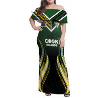 Custom Cook Islands Rugby Family Matching Off Shoulder Maxi Dress and Hawaiian Shirt Unique Style Black Version LT05 Mom's Dress Black - Polynesian Pride