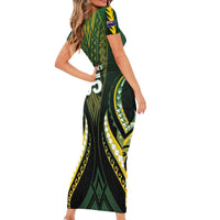 Custom Cook Islands Rugby Family Matching Short Sleeve Bodycon Dress and Hawaiian Shirt Unique Style Black Version LT05 - Polynesian Pride