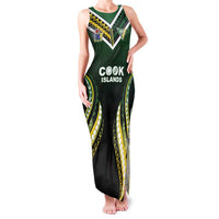 Custom Cook Islands Rugby Family Matching Tank Maxi Dress and Hawaiian Shirt Unique Style Black Version LT05 Mom's Dress Black - Polynesian Pride