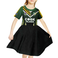 Custom Cook Islands Rugby Kid Short Sleeve Dress Unique Style Black Version - Polynesian Pride