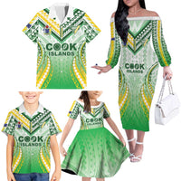 Custom Cook Islands Rugby Family Matching Off The Shoulder Long Sleeve Dress and Hawaiian Shirt Unique Style White Version LT05 - Polynesian Pride