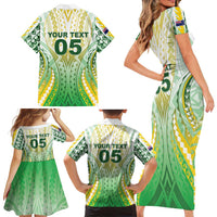 Custom Cook Islands Rugby Family Matching Short Sleeve Bodycon Dress and Hawaiian Shirt Unique Style White Version LT05 - Polynesian Pride