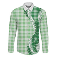 Green Hawaii Palaka Family Matching Summer Maxi Dress and Hawaiian Shirt Hawaiian Honohono Lei LT05 Dad's Shirt - Long Sleeve Green - Polynesian Pride