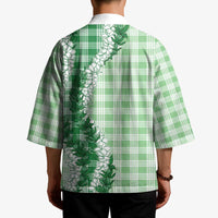 Green Hawaii Palaka Kimono Hawaiian Honohono Lei