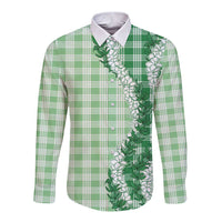 Green Hawaii Palaka Long Sleeve Button Shirt Hawaiian Honohono Lei