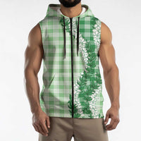 Green Hawaii Palaka Sleeveless Zip Hoodie Hawaiian Honohono Lei LT05 - Polynesian Pride