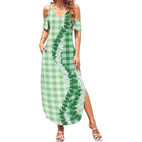 Green Hawaii Palaka Summer Maxi Dress Hawaiian Honohono Lei LT05 Women Green - Polynesian Pride