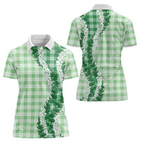 Green Hawaii Palaka Women Polo Shirt Hawaiian Honohono Lei LT05 - Polynesian Pride