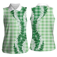 Green Hawaii Palaka Women Sleeveless Polo Shirt Hawaiian Honohono Lei LT05 - Polynesian Pride