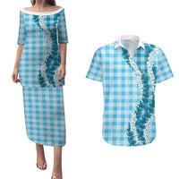 Blue Hawaii Palaka Couples Matching Puletasi and Hawaiian Shirt Hawaiian Honohono Lei LT05 Blue - Polynesian Pride