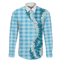 Blue Hawaii Palaka Family Matching Tank Maxi Dress and Hawaiian Shirt Hawaiian Honohono Lei LT05 Dad's Shirt - Long Sleeve Blue - Polynesian Pride