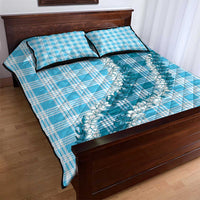 Blue Hawaii Palaka Quilt Bed Set Hawaiian Honohono Lei
