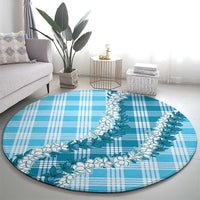 Blue Hawaii Palaka Round Carpet Hawaiian Honohono Lei