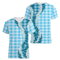 Blue Hawaii Palaka Women V-Neck T-Shirt Hawaiian Honohono Lei LT05 - Polynesian Pride
