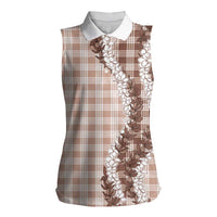 Beige Hawaii Palaka Women Sleeveless Polo Shirt Hawaiian Honohono Lei LT05 Female Beige - Polynesian Pride
