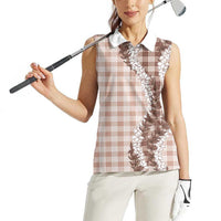 Beige Hawaii Palaka Women Sleeveless Polo Shirt Hawaiian Honohono Lei LT05 - Polynesian Pride