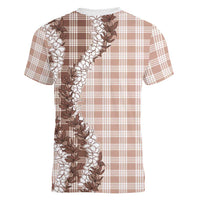 Beige Hawaii Palaka Women V-Neck T-Shirt Hawaiian Honohono Lei LT05 - Polynesian Pride