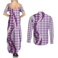 Violet Hawaii Palaka Couples Matching Summer Maxi Dress and Long Sleeve Button Shirt Hawaiian Honohono Lei LT05 - Polynesian Pride