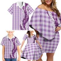Violet Hawaii Palaka Family Matching Off Shoulder Short Dress and Hawaiian Shirt Hawaiian Honohono Lei LT05 - Polynesian Pride