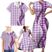 Violet Hawaii Palaka Family Matching Short Sleeve Bodycon Dress and Hawaiian Shirt Hawaiian Honohono Lei LT05 - Polynesian Pride
