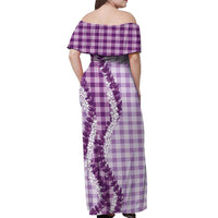 Violet Hawaii Palaka Off Shoulder Maxi Dress Hawaiian Honohono Lei