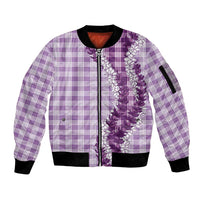 Violet Hawaii Palaka Sleeve Zip Bomber Jacket Hawaiian Honohono Lei