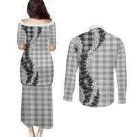 Gray Hawaii Palaka Couples Matching Puletasi and Long Sleeve Button Shirt Hawaiian Honohono Lei LT05 - Polynesian Pride