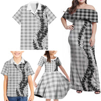 Gray Hawaii Palaka Family Matching Off Shoulder Maxi Dress and Hawaiian Shirt Hawaiian Honohono Lei LT05 - Polynesian Pride