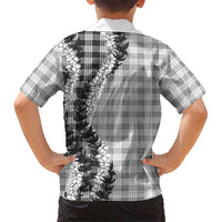 Gray Hawaii Palaka Family Matching Off Shoulder Short Dress and Hawaiian Shirt Hawaiian Honohono Lei LT05 - Polynesian Pride