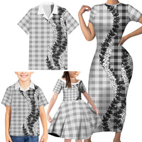 Gray Hawaii Palaka Family Matching Short Sleeve Bodycon Dress and Hawaiian Shirt Hawaiian Honohono Lei LT05 - Polynesian Pride