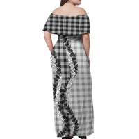 Gray Hawaii Palaka Off Shoulder Maxi Dress Hawaiian Honohono Lei