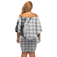 Gray Hawaii Palaka Off Shoulder Short Dress Hawaiian Honohono Lei
