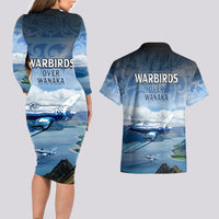 New Zealand Wanaka Air Show Couples Matching Long Sleeve Bodycon Dress and Hawaiian Shirt With Maori Pattern LT05 - Polynesian Pride