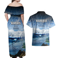 New Zealand Wanaka Air Show Couples Matching Off Shoulder Maxi Dress and Hawaiian Shirt With Maori Pattern LT05 - Polynesian Pride